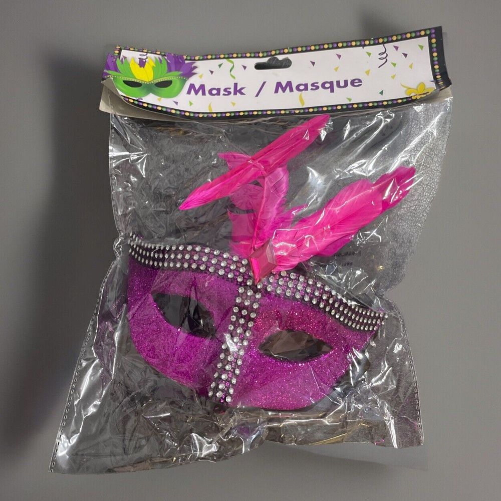 Mask ✨Masque Venice Pink Feather Festival Mardi Gras Masquerade NEW‎